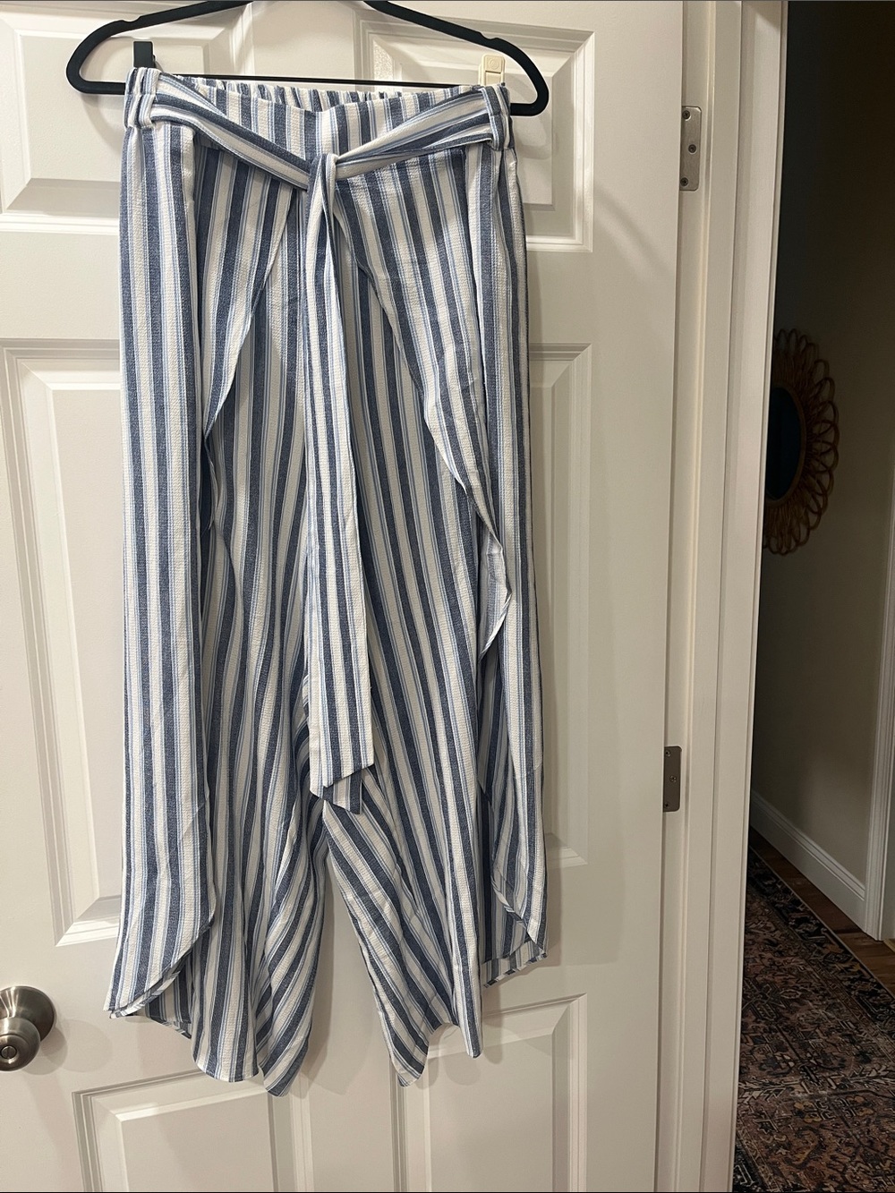 Blue and White Striped cropped flowy pants